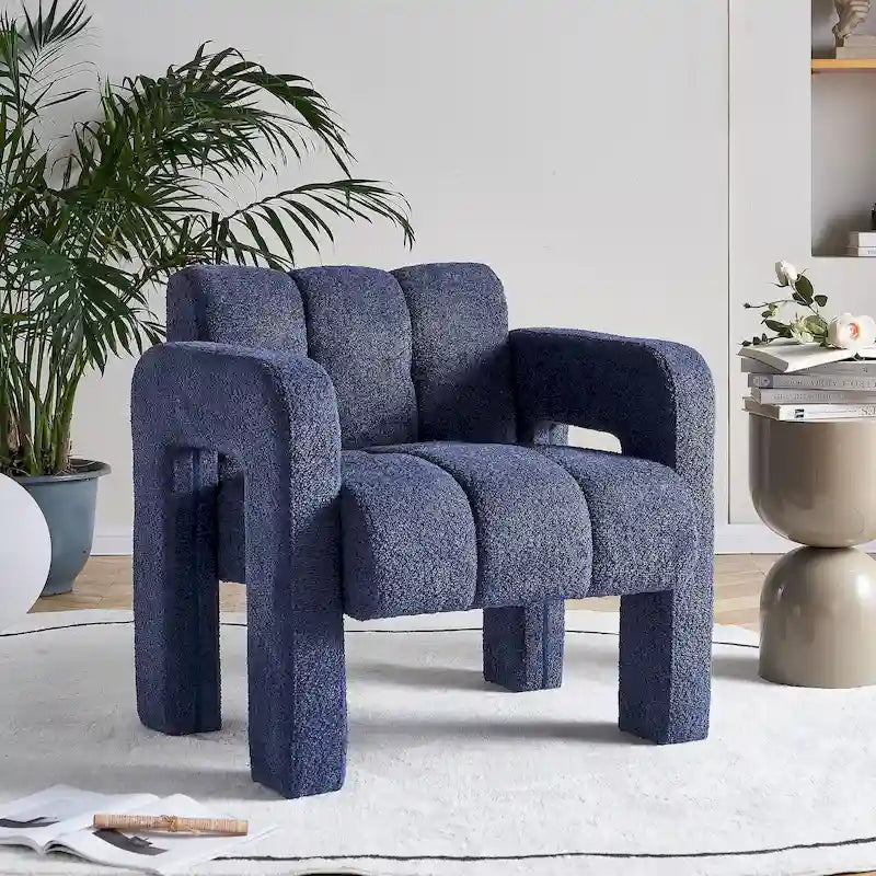 Fauteuil d'appoint en tissu bouclette gris foncé / orange / jaune / vert / beige / marine, style moderne, 1 personne