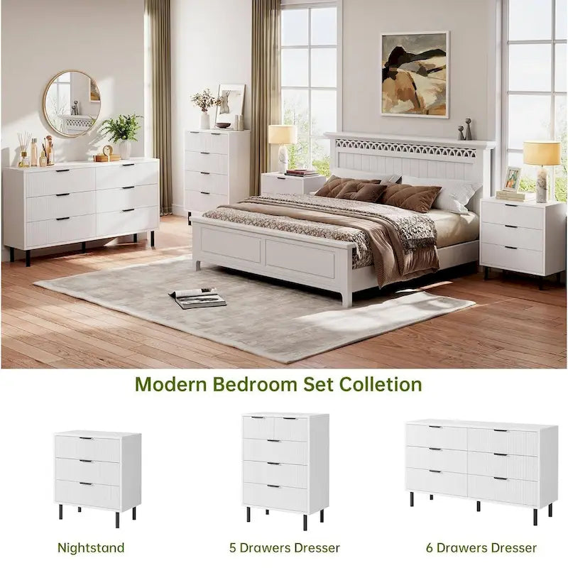 Commode blanche cannelée à 5 tiroirs pour 1 personne