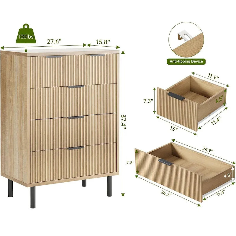 Commode blanche cannelée à 5 tiroirs pour 1 personne