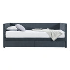 Lit de repos simple en velours côtelé gris avec 2 tiroirs, 1 personne