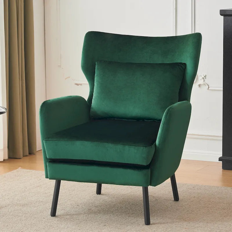 Fauteuil d'appoint à dossier haut en velours vert/violet/beige, simple
