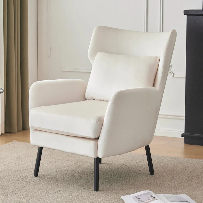 Fauteuil d'appoint à dossier haut en velours vert/violet/beige, simple