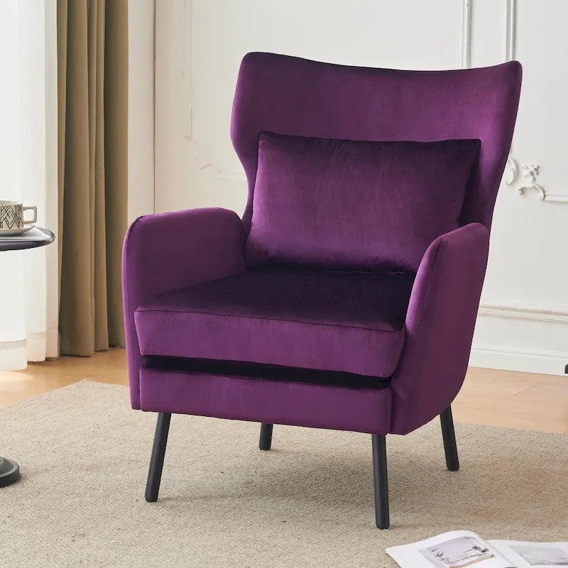 Fauteuil d'appoint à dossier haut en velours vert/violet/beige, simple