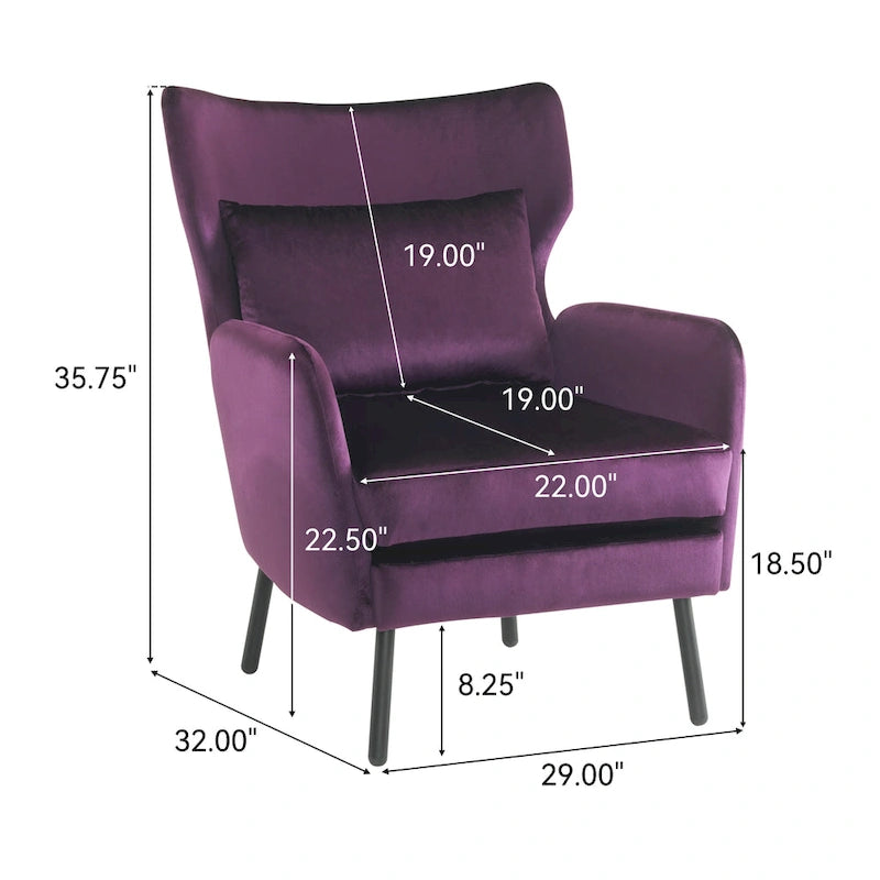 Fauteuil d'appoint à dossier haut en velours vert/violet/beige, simple