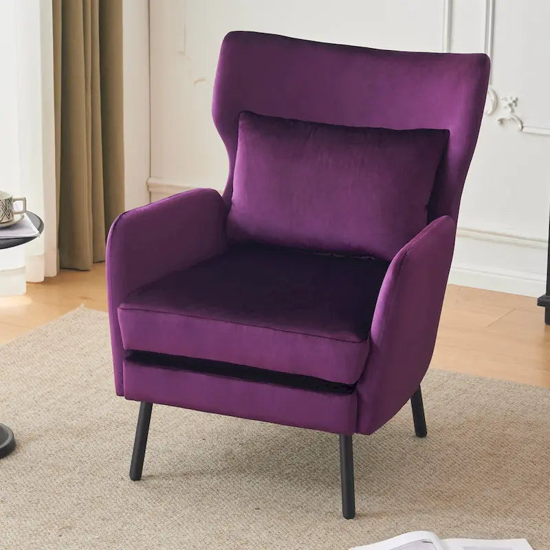 Fauteuil d'appoint à dossier haut en velours vert/violet/beige, simple