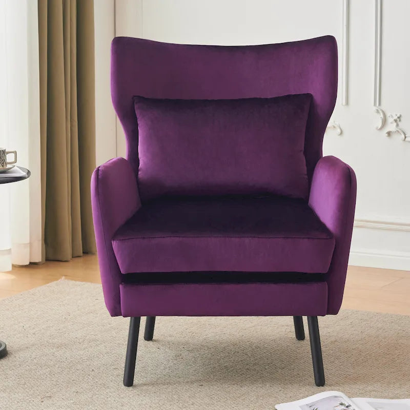 Fauteuil d'appoint à dossier haut en velours vert/violet/beige, simple