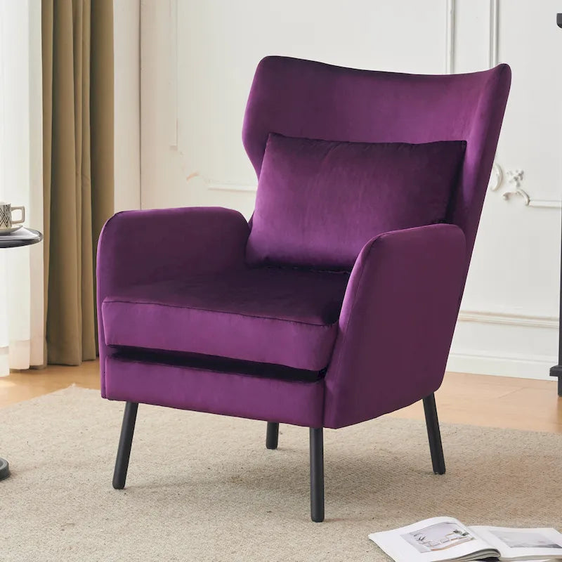 Fauteuil d'appoint à dossier haut en velours vert/violet/beige, simple