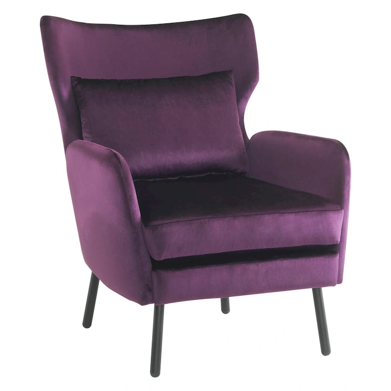 Fauteuil d'appoint à dossier haut en velours vert/violet/beige, simple