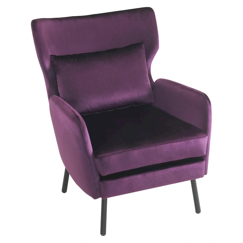 Fauteuil d'appoint à dossier haut en velours vert/violet/beige, simple