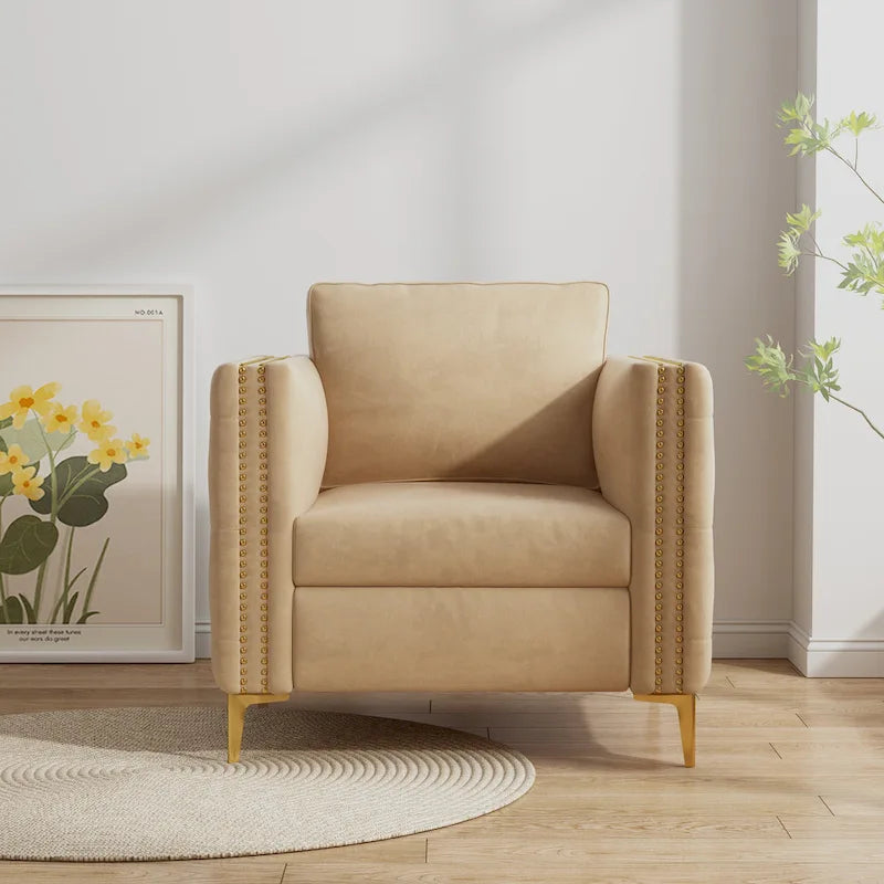 Fauteuil d'appoint capitonné en velours kaki, une place