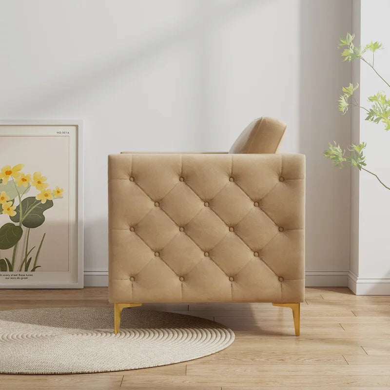 Fauteuil d'appoint capitonné en velours kaki, une place