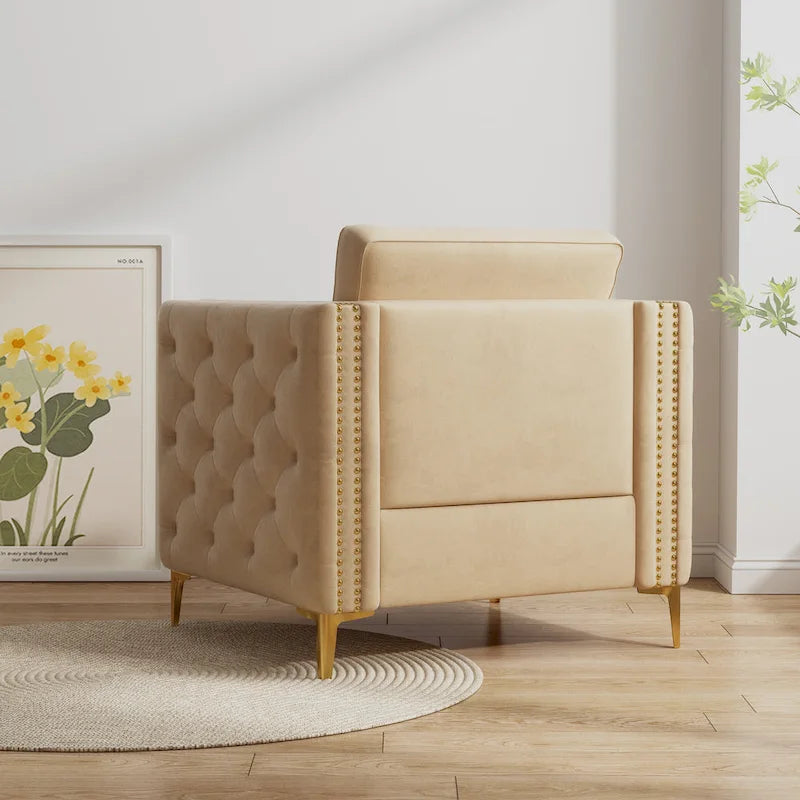 Fauteuil d'appoint capitonné en velours kaki, une place