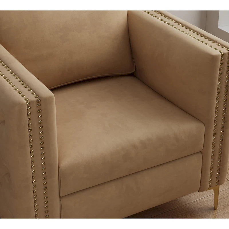 Fauteuil d'appoint capitonné en velours kaki, une place