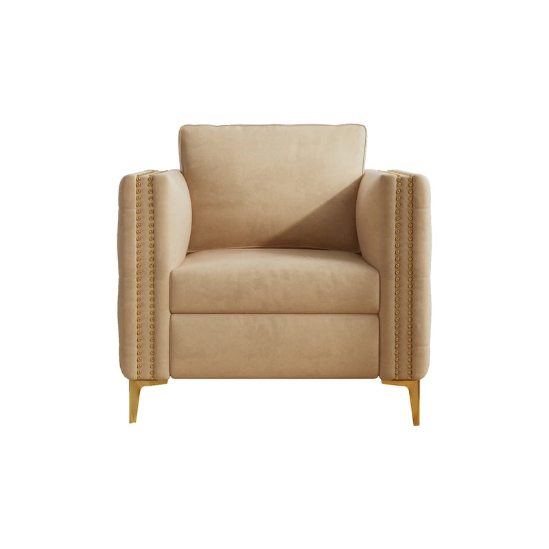 Fauteuil d'appoint capitonné en velours kaki, une place