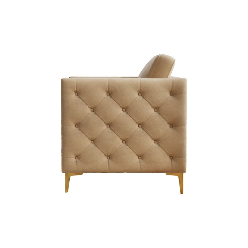 Fauteuil d'appoint capitonné en velours kaki, une place
