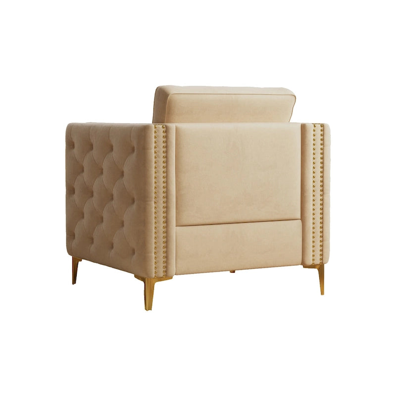 Fauteuil d'appoint capitonné en velours kaki, une place