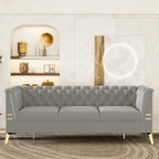 Canapé Chesterfield 3 places en velours gris clair / noir / beige / rose