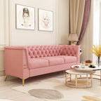 Canapé Chesterfield 3 places en velours gris clair / noir / beige / rose