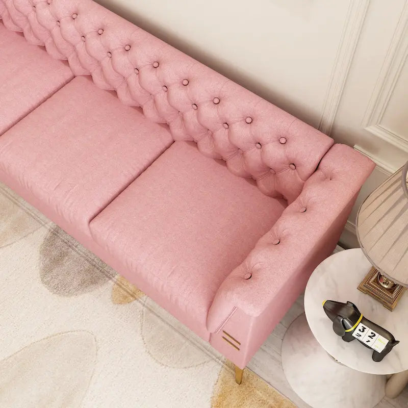 Canapé Chesterfield 3 places en velours gris clair / noir / beige / rose