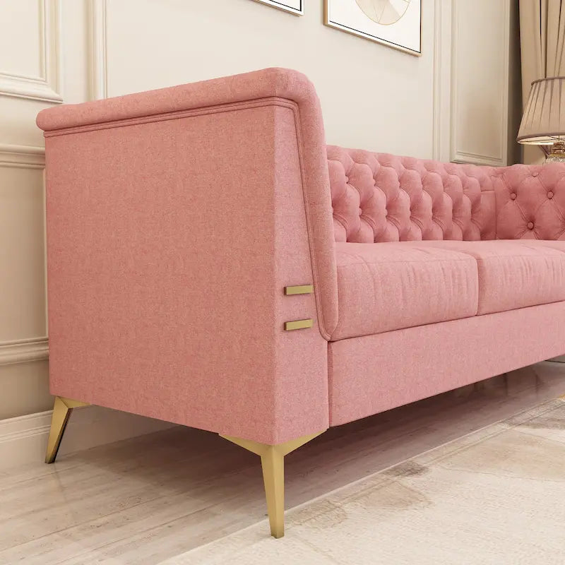 Canapé Chesterfield 3 places en velours gris clair / noir / beige / rose