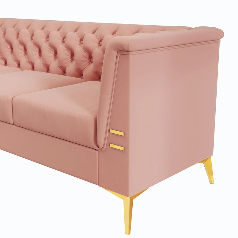 Canapé Chesterfield 3 places en velours gris clair / noir / beige / rose