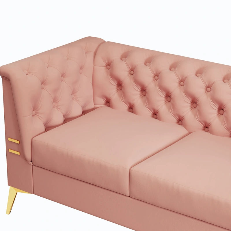 Canapé Chesterfield 3 places en velours gris clair / noir / beige / rose
