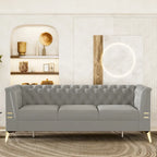 Canapé Chesterfield 3 places en velours gris clair / noir / beige / rose