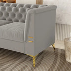 Canapé Chesterfield 3 places en velours gris clair / noir / beige / rose