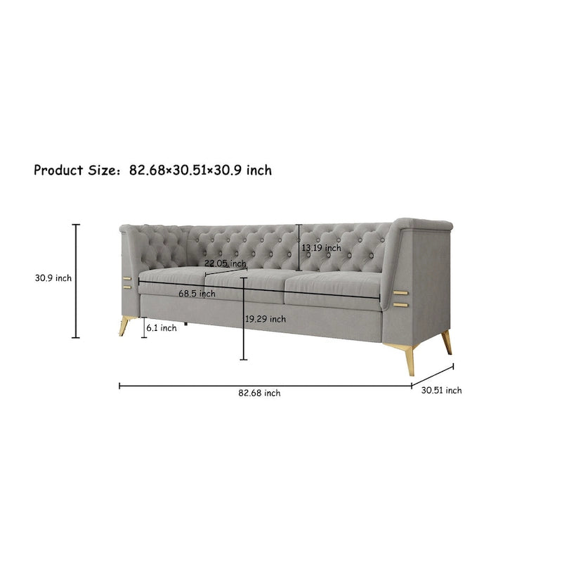 Canapé Chesterfield 3 places en velours gris clair / noir / beige / rose