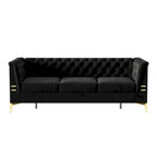 Canapé Chesterfield 3 places en velours gris clair / noir / beige / rose