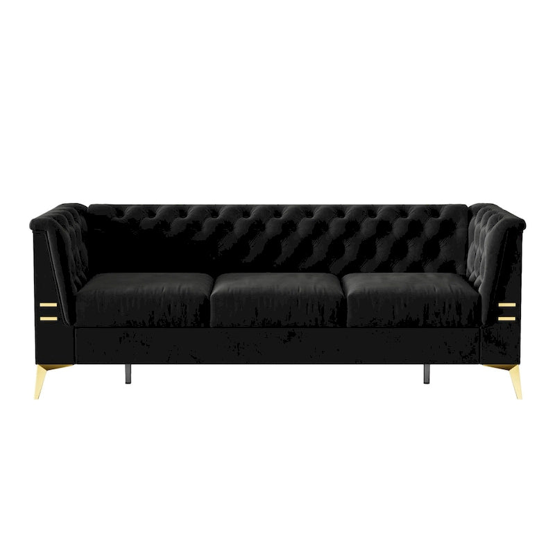 Canapé Chesterfield 3 places en velours gris clair / noir / beige / rose