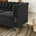 Canapé Chesterfield 3 places en velours gris clair / noir / beige / rose