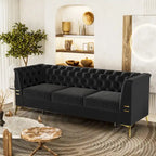 Canapé Chesterfield 3 places en velours gris clair / noir / beige / rose