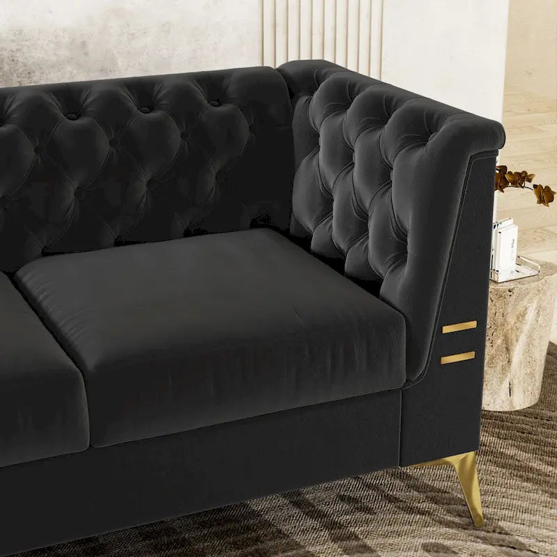 Canapé Chesterfield 3 places en velours gris clair / noir / beige / rose