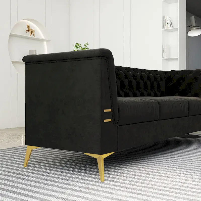 Canapé Chesterfield 3 places en velours gris clair / noir / beige / rose
