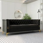 Canapé Chesterfield 3 places en velours gris clair / noir / beige / rose