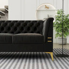 Canapé Chesterfield 3 places en velours gris clair / noir / beige / rose