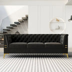 Canapé Chesterfield 3 places en velours gris clair / noir / beige / rose