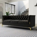 Canapé Chesterfield 3 places en velours gris clair / noir / beige / rose