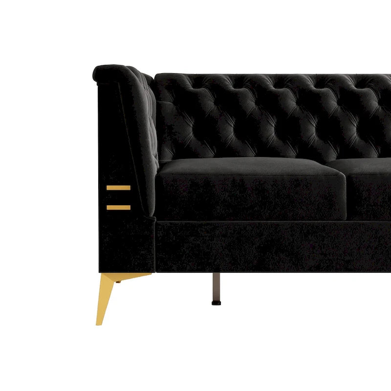 Canapé Chesterfield 3 places en velours gris clair / noir / beige / rose