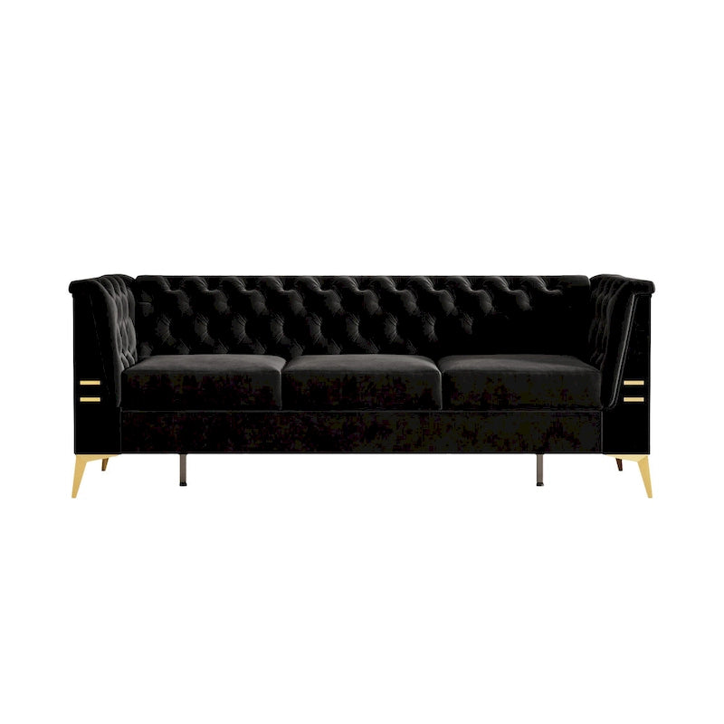 Canapé Chesterfield 3 places en velours gris clair / noir / beige / rose