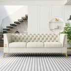 Canapé Chesterfield 3 places en velours gris clair / noir / beige / rose