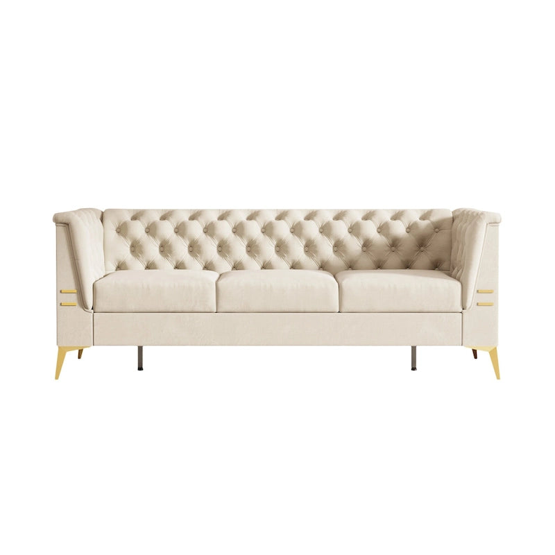 Canapé Chesterfield 3 places en velours gris clair / noir / beige / rose