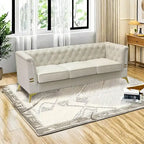 Canapé Chesterfield 3 places en velours gris clair / noir / beige / rose