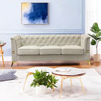 Canapé Chesterfield 3 places en velours gris clair / noir / beige / rose