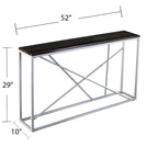 Console étroite en faux marbre noir/gris/beige — Base géométrique moderne en fer, assemblage par 1 personne