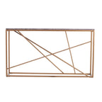 Console étroite en faux marbre noir/gris/beige — Base géométrique moderne en fer, assemblage par 1 personne