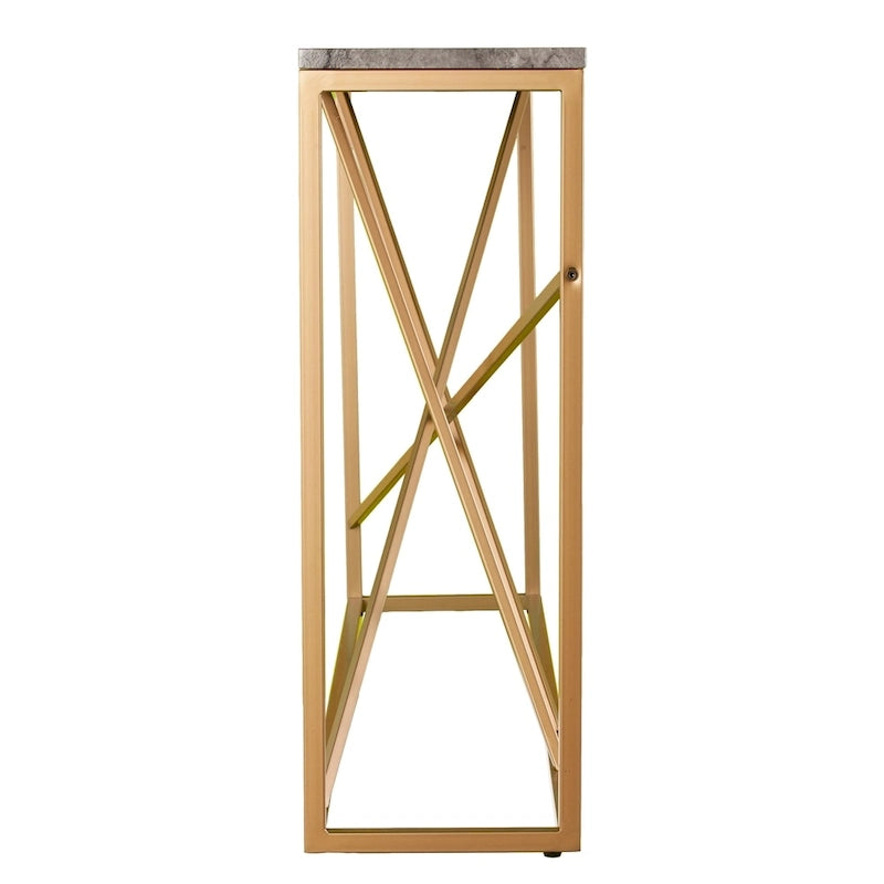 Console étroite en faux marbre noir/gris/beige — Base géométrique moderne en fer, assemblage par 1 personne