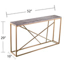 Console étroite en faux marbre noir/gris/beige — Base géométrique moderne en fer, assemblage par 1 personne