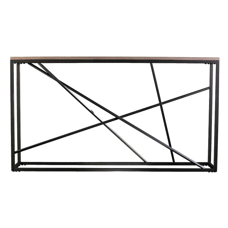 Console étroite en faux marbre noir/gris/beige — Base géométrique moderne en fer, assemblage par 1 personne